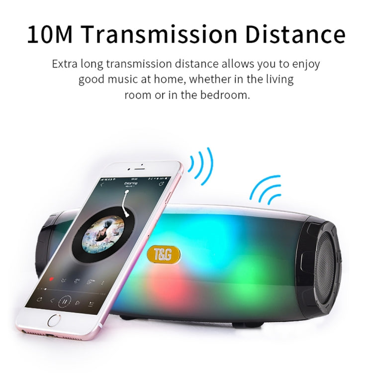 مكبر صوت محمول T&G TG165 بقوة 5W*2 مع ضوء LED راقص وامض، MP3 AUX USB راديو FM ستيريو مضخم صوت