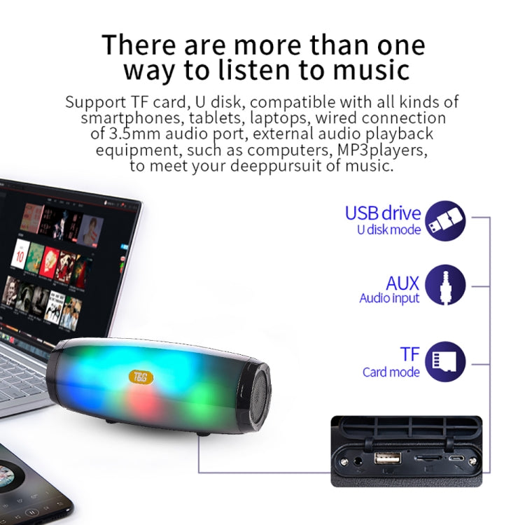 مكبر صوت محمول T&G TG165 بقوة 5W*2 مع ضوء LED راقص وامض، MP3 AUX USB راديو FM ستيريو مضخم صوت