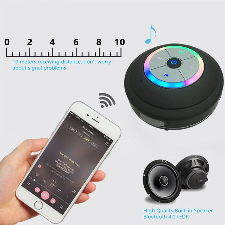 مكبر صوت بلوتوث لاسلكي BTS-08 مقاوم للماء مع LED راديو FM مضخم صوت عمود بلوتوث بطاقة TF مكبر صوت دش صغير مع كوب شفط