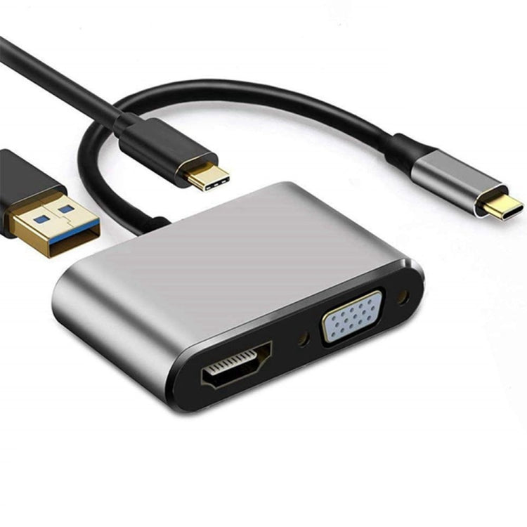 محول USB C إلى HDMI وVGA بدقة 4K، محول HUB 4 في 1 من Type C إلى HDMI وVGA وUSB 3.0 مع منفذ شحن USB-C PD متوافق مع نينتندو سويتش/سامسونج/ماك بوك