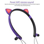 سماعة رأس بلوتوث ZW29 بأذن قطة وصوت ستيريو HIFI عصرية محمولة للرياضة مع ميكروفون وضوء LED متوهج