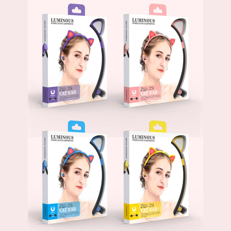 سماعة رأس بلوتوث ZW29 بأذن قطة وصوت ستيريو HIFI عصرية محمولة للرياضة مع ميكروفون وضوء LED متوهج