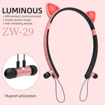 سماعة رأس بلوتوث ZW29 بأذن قطة وصوت ستيريو HIFI عصرية محمولة للرياضة مع ميكروفون وضوء LED متوهج
