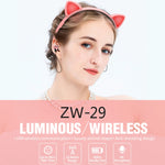 سماعة رأس بلوتوث ZW29 بأذن قطة وصوت ستيريو HIFI عصرية محمولة للرياضة مع ميكروفون وضوء LED متوهج