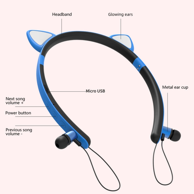 سماعة رأس بلوتوث ZW29 بأذن قطة وصوت ستيريو HIFI عصرية محمولة للرياضة مع ميكروفون وضوء LED متوهج