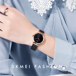 ساعة نسائية أنيقة من Skmei 1595 بحزام شبكي من الفولاذ المقاوم للصدأ بدون مقياس، مقاومة للماء، ساعة كوارتز للأعمال والطلاب