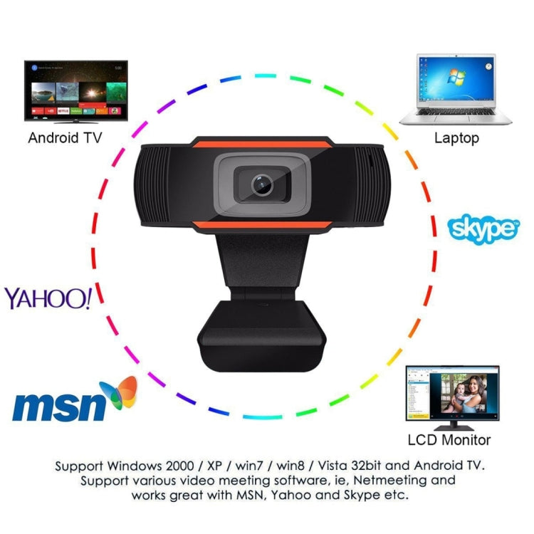 كاميرا ويب HXSJ A870 بدقة HD 480P مع ميكروفون يمتص الصوت للكمبيوتر الشخصي لاستخدام سكايب لتلفزيون أندرويد، كاميرا كمبيوتر قابلة للدوران USB، 480P