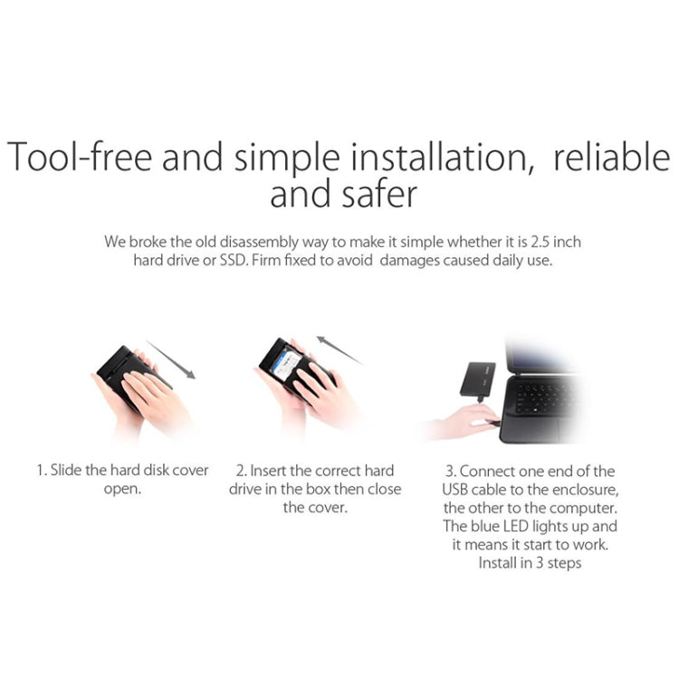علبة هارد ديسك USB3.0 مقاس 2.5 بوصة ORICO 2588US3-V1، فضي، أحمر، أزرق، أسود