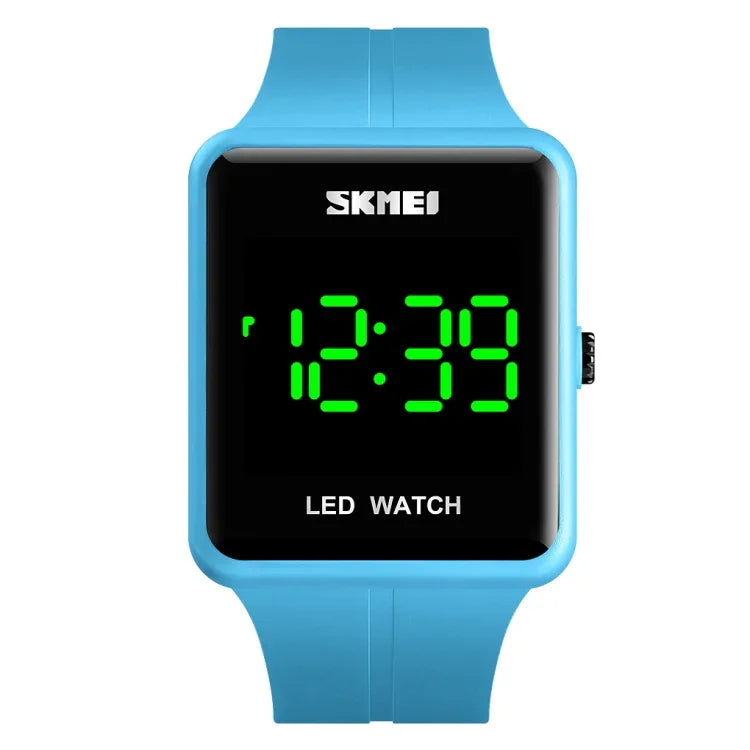 ساعة LED عصرية من SKMEI 1541 بموديل مربع للأزواج، مقاومة للماء، ساعة إلكترونية من السيليكون