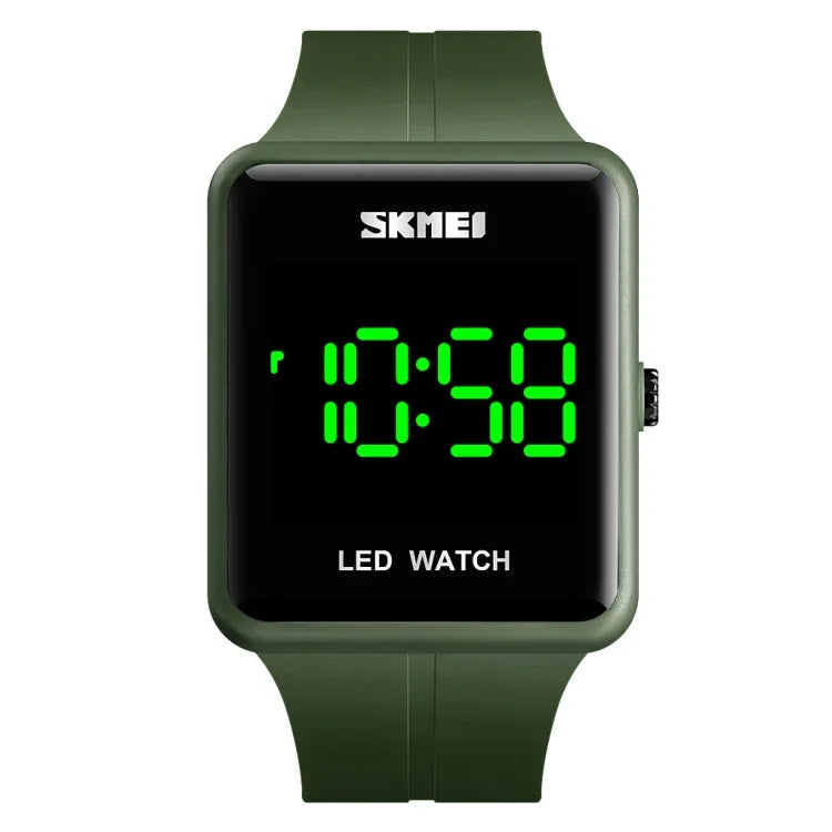 ساعة LED عصرية من SKMEI 1541 بموديل مربع للأزواج، مقاومة للماء، ساعة إلكترونية من السيليكون