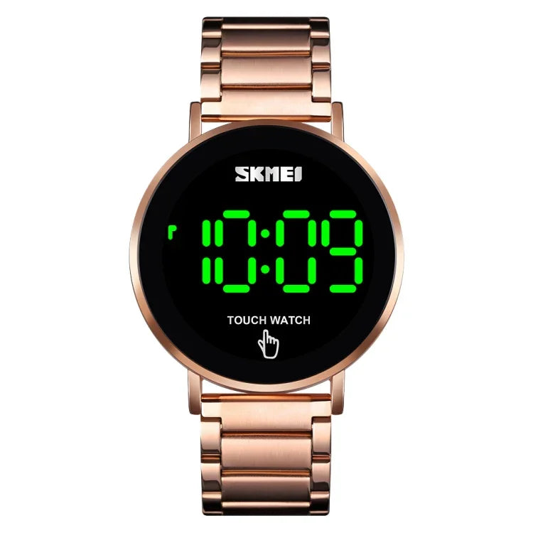ساعة رجالية بسيطة وأنيقة من SKMEI 1550 بشاشة لمس LED مقاومة للماء من الفولاذ المقاوم للصدأ مع ساعة إلكترونية