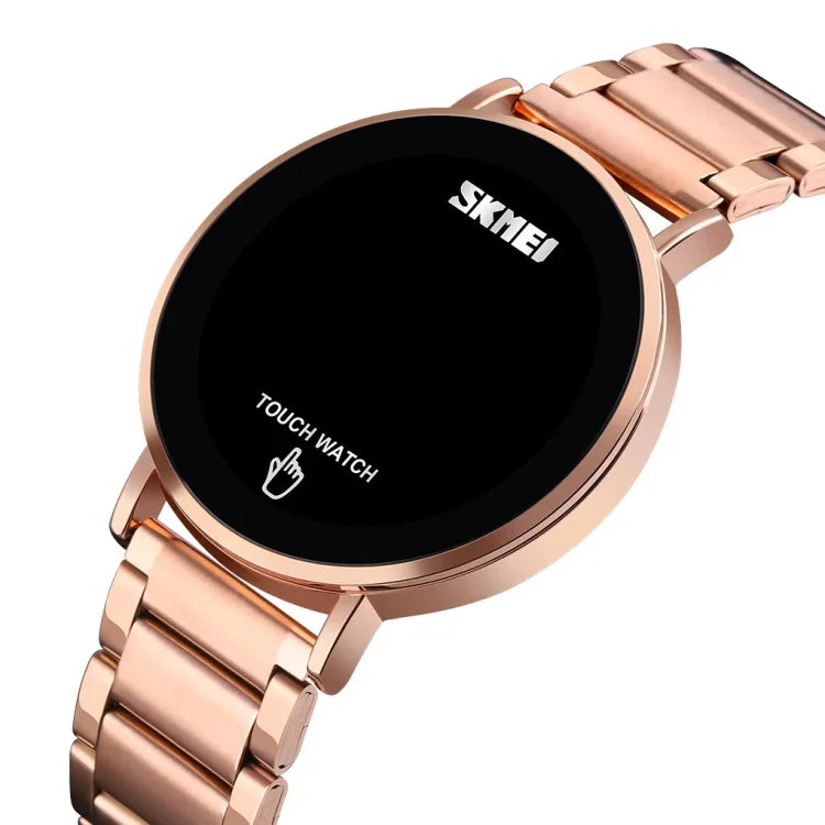 ساعة رجالية بسيطة وأنيقة من SKMEI 1550 بشاشة لمس LED مقاومة للماء من الفولاذ المقاوم للصدأ مع ساعة إلكترونية