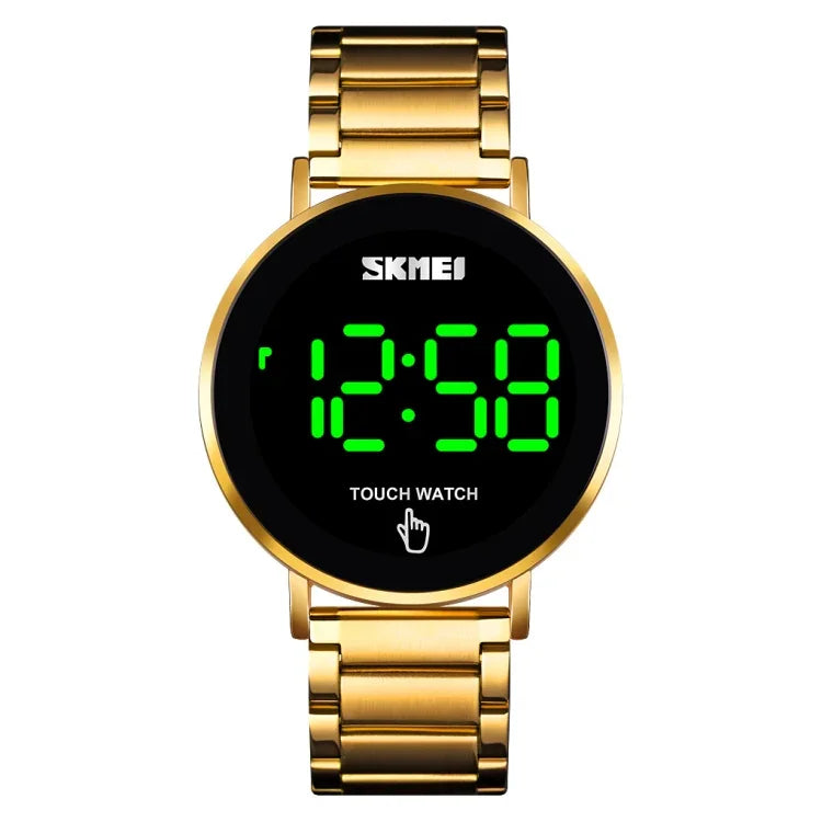 ساعة رجالية بسيطة وأنيقة من SKMEI 1550 بشاشة لمس LED مقاومة للماء من الفولاذ المقاوم للصدأ مع ساعة إلكترونية