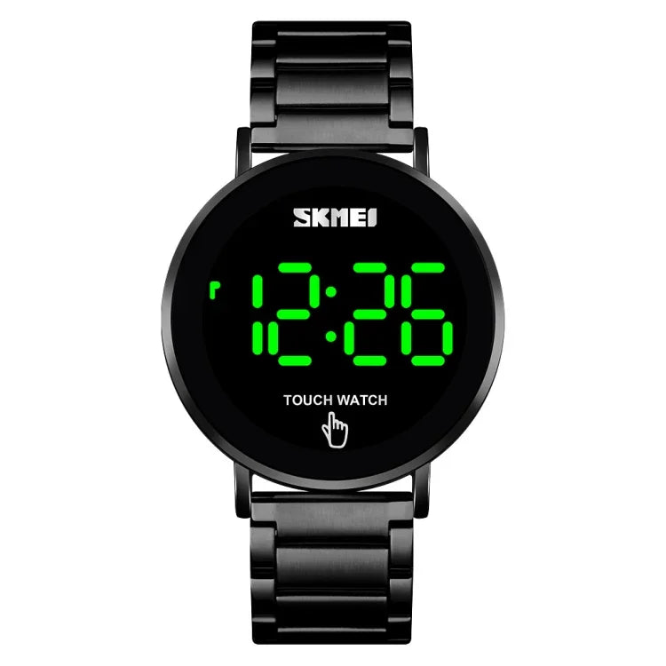 ساعة رجالية بسيطة وأنيقة من SKMEI 1550 بشاشة لمس LED مقاومة للماء من الفولاذ المقاوم للصدأ مع ساعة إلكترونية