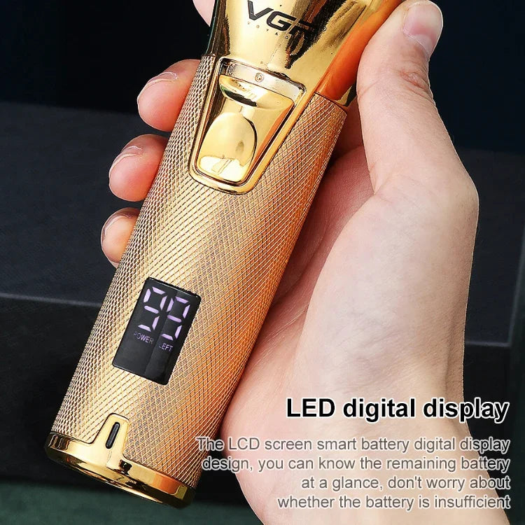 ماكينة حلاقة شعر كهربائية معدنية USB بقوة 10 واط مع شاشة رقمية LED من VGR موديل V-280 (ذهبي)