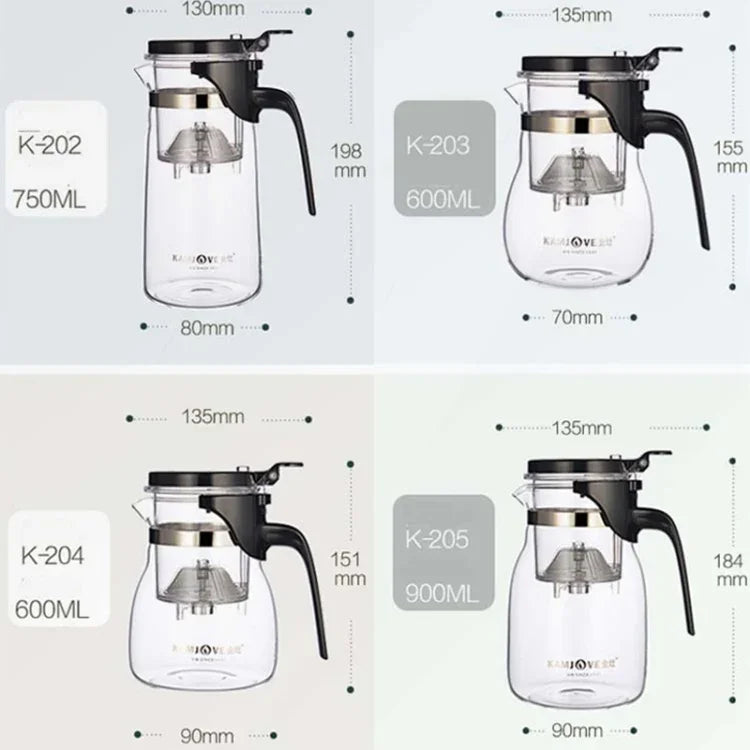 طقم شاي زجاجي مقاوم للحرارة أنيق من KAMJOVE مع إبريق فقاعة، موديلات K-200 400 مل، K-201 500 مل، K-202 750 مل، K-203 600 مل، K-204 600 مل، K-205 900 مل