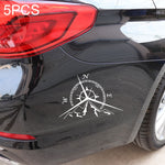 5 PCS NSWE Fashion Mountains Compass Rose Decal Nautical Compass Navigate Car Sticker, Size: 13.7x9.4cm, 5 PCS Black, 5 PCS  Silver