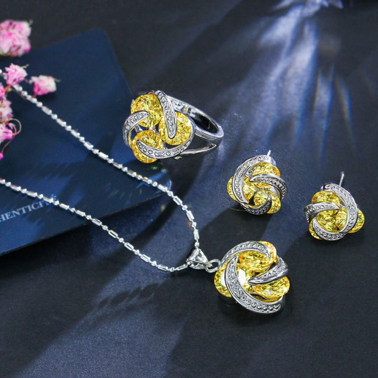 Fashion Cubic Zirconia Knot Earrings Necklace Ring Set for Women, 7, 9, 6, 8