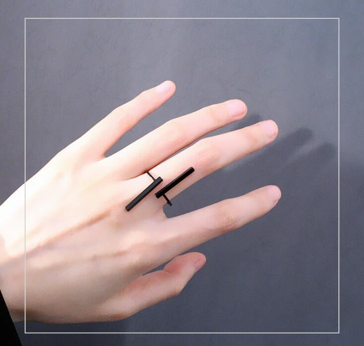 Creative Simple Geometry Opening Finger Rings Personality Jewelry, Black, Silver, Gold
