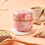 حامل علبة شاي HOOMIN، جرة شاي، علب شاي، حاوية ماتشا، منظم مسحوق القهوة الصغير، علب متعددة الوظائف دائرية معدنية، لون الكرز، زهرة موشان