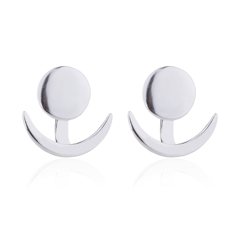 Trendy Crescent Moon Cute Ear Jackets Geometric Round Stud Earrings for Women, Silver