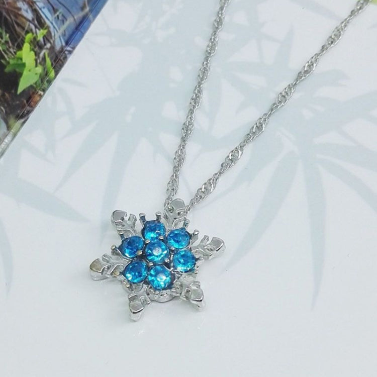 Charm Vintage Crystal Snowflake Zircon Flower Silver Necklaces Pendants Jewelry Gift for Women, Sea Blue, Sky Blue