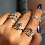 5 PCS/Set Vintage Women Star Moon Adjustable Ring Set