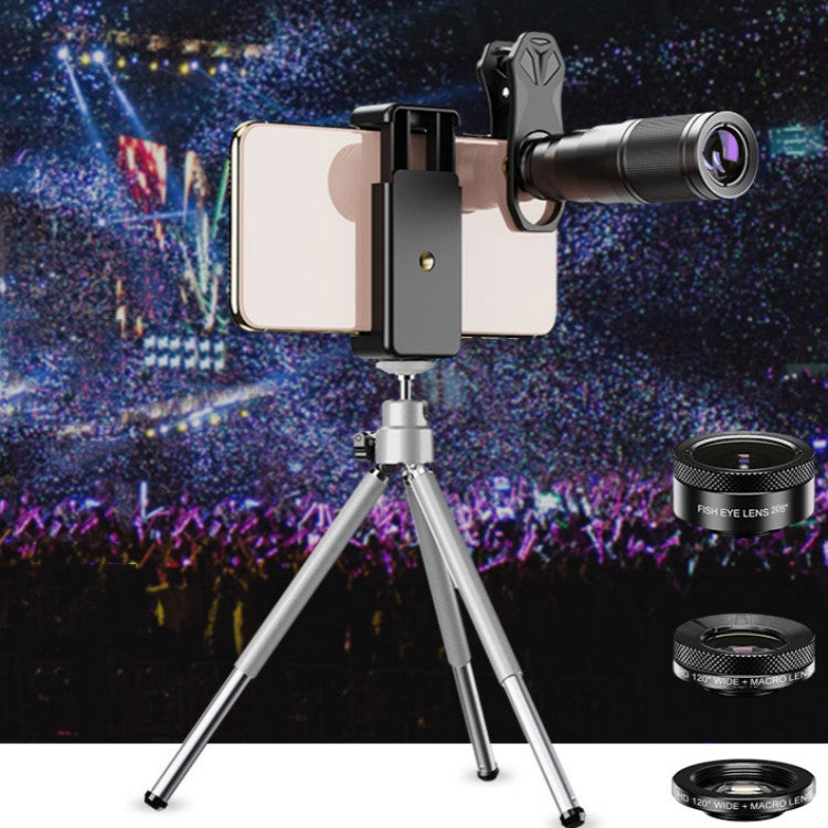مجموعة عدسات خارجية معدنية عالمية APEXEL APL-22X105 4 في 1 بتكبير 22X تليفوتوغرافي + عين السمكة + زاوية واسعة + ماكرو + استقطاب ضوء النجوم