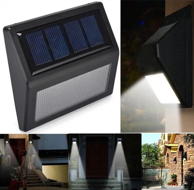 مصباح حائط يعمل بالطاقة الشمسية مع 6 LED، مقاوم للماء IP55، حساس ضوء، أضواء سطحية، ضوء أبيض، ضوء دافئ