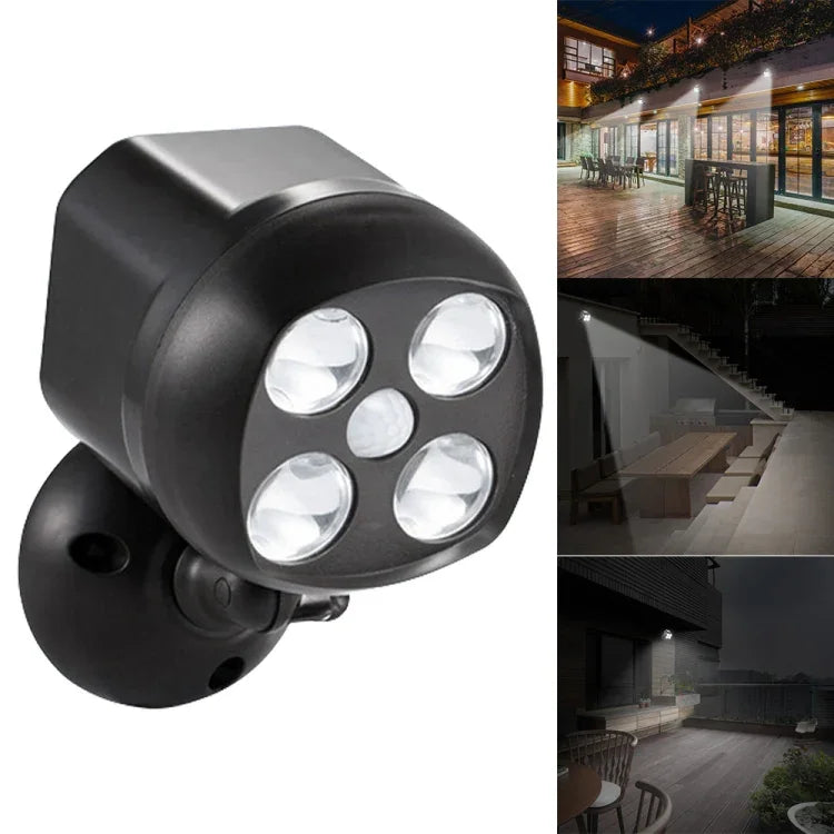 مصباح خارجي 3 واط مع 4 مصابيح LED SMD 3535، إضاءة خارجية لاسلكية مع حساس حركة، مصباح حائط LED خارجي