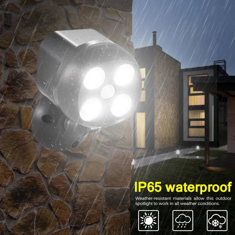 مصباح خارجي 3 واط مع 4 مصابيح LED SMD 3535، إضاءة خارجية لاسلكية مع حساس حركة، مصباح حائط LED خارجي