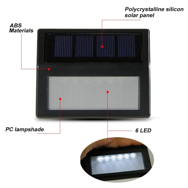 مصباح حديقة خارجي مقاوم للماء IP65 مع 6 LED، يعمل بالطاقة الشمسية، حساس ضوء، ضوء حائط طوارئ