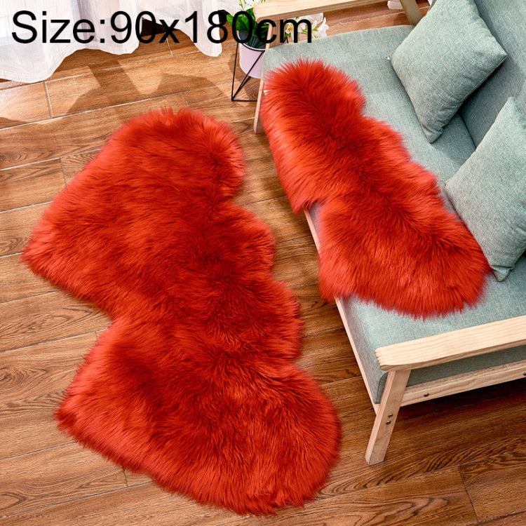 Creative Double Heart Imitation Wool Carpet Sofa Cushion Mat Plush Bedroom Living Room Floor Rugs, 90x180cm