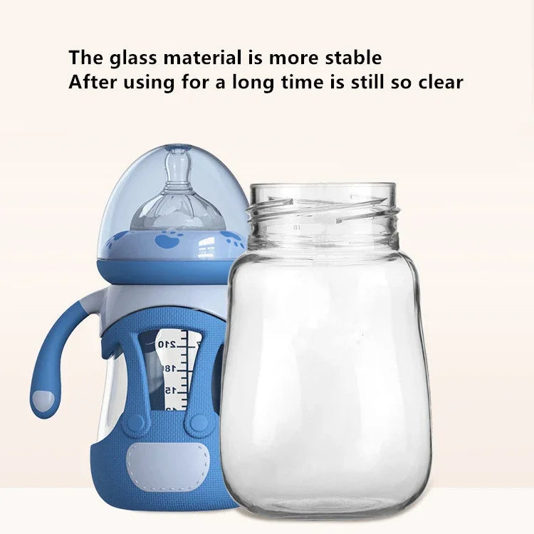 High Borosilicate Glass Baby Bottle with Silicone Sleeve, 240ml