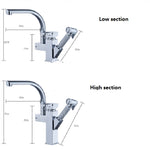 Kitchen Faucet Mixer Tap Single Handle Two Swivel Spouts Hot Cold Water Tap Pull Out Flushing Spray Tap, Low