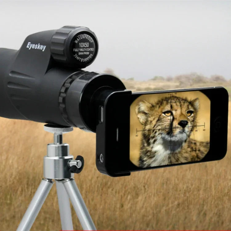 منظار أحادي Eyeskey 10X50 قابل للقياس بعيار كبير وتكبير عالي عالي الدقة للرؤية الليلية منخفضة الإضاءة ومقاوم للماء، 10X50
