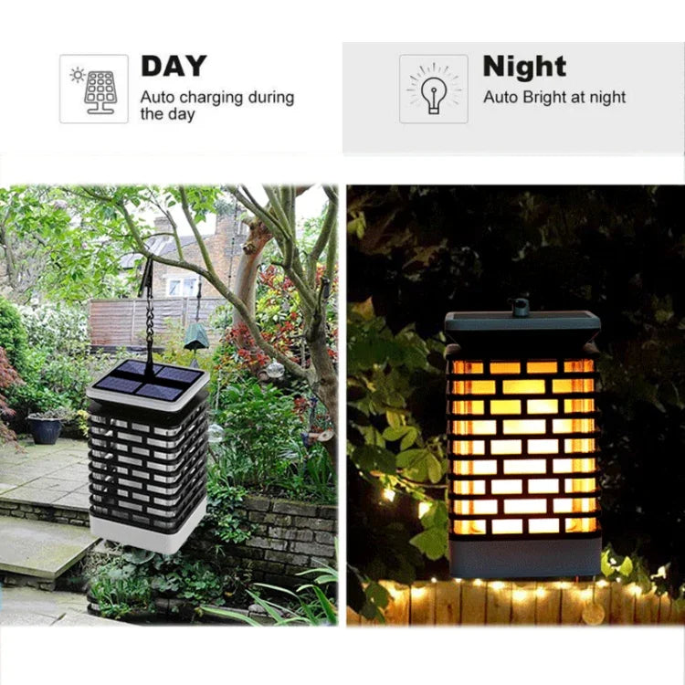 مصباح منظر طبيعي استشعاري شمسي LED على شكل لهب، فانوس حديقة خارجي مقاوم للماء