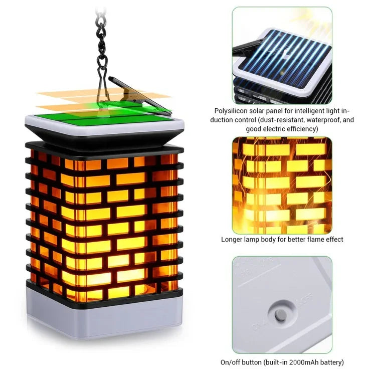 مصباح منظر طبيعي استشعاري شمسي LED على شكل لهب، فانوس حديقة خارجي مقاوم للماء