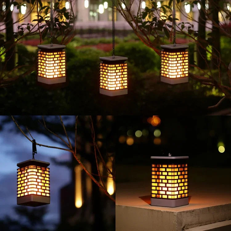 مصباح منظر طبيعي استشعاري شمسي LED على شكل لهب، فانوس حديقة خارجي مقاوم للماء