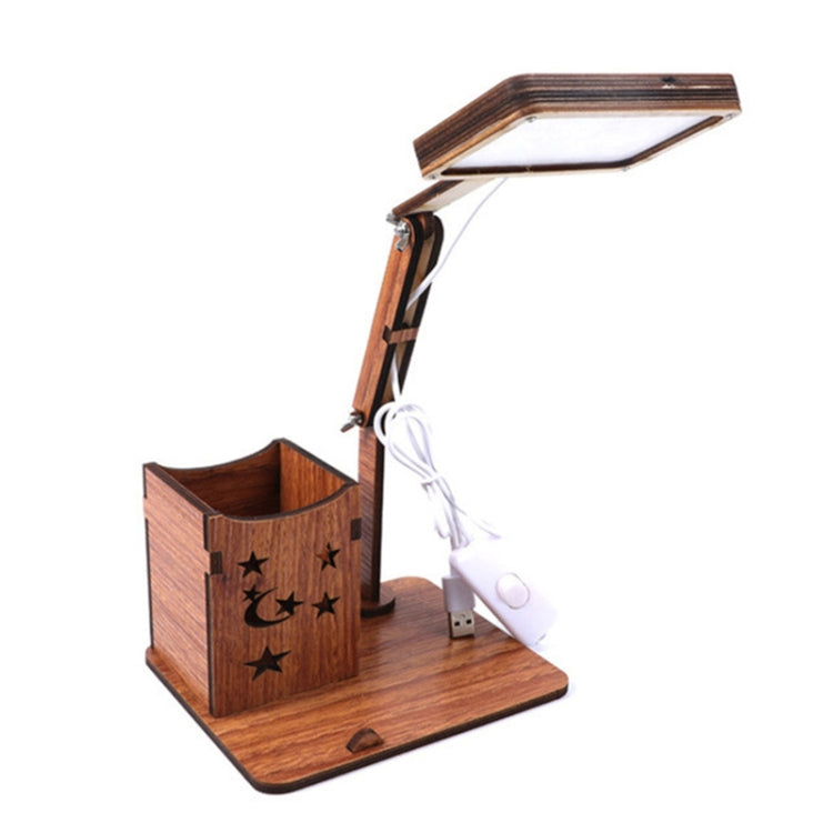 Wooden Multi-function Touch USB Pen Holder Desk Lamp Student Desktop Charging Reading Lamp Led Eye Protection Table Lamp, USB Plug-in without Battery, USB Charging Built-in Battery