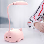 مصباح قراءة LED لحماية العين بتصميم قط كرتوني، مصباح مكتب قابل لإعادة الشحن عبر USB، أزرق، أبيض، أخضر، وردي