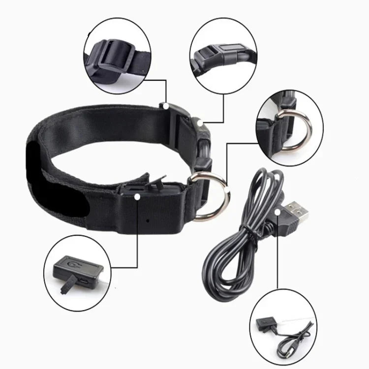 ياقة كلب مزودة بضوء LED قابل لإعادة الشحن بنمط مربعات، للكلاب الصغيرة والمتوسطة، L، XL