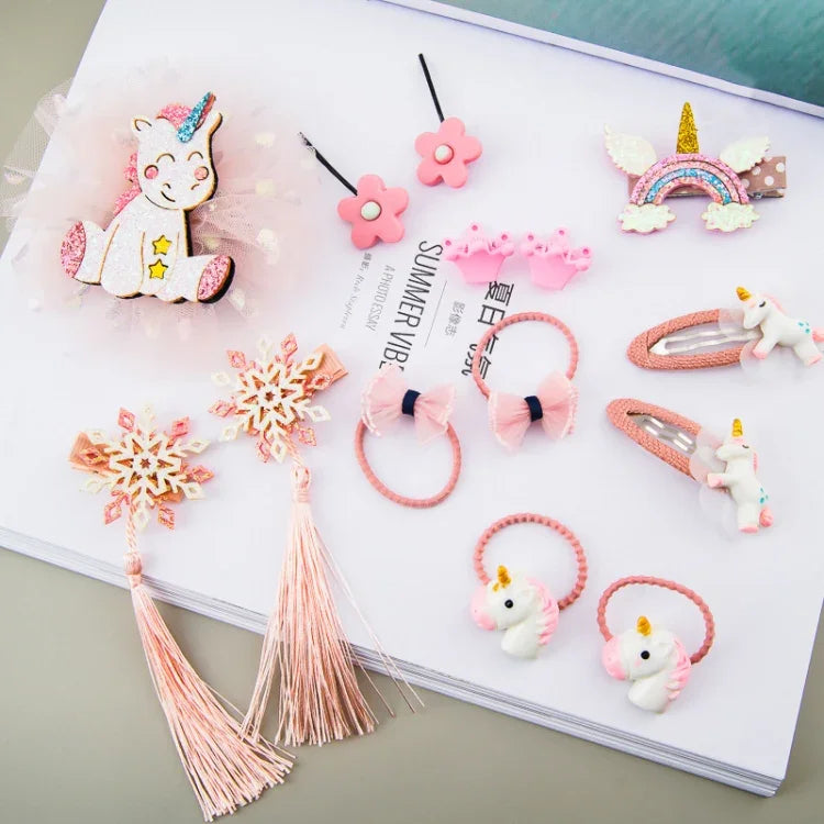 Little Girl Hair Accessories Set Gift Box Children Hairpin Combination Girl Jewelry Headdress Birthday Gift, Unicorn, Bee Models