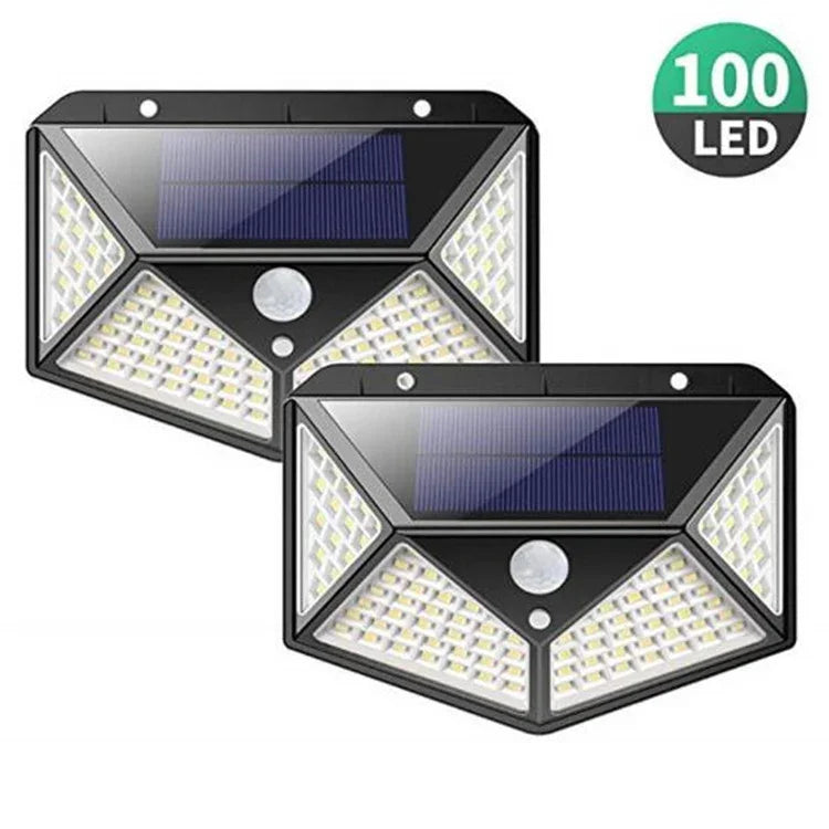 مصباح حائط استشعاري شمسي خارجي 100 LED للفناء، إضاءة شرفة وحديقة قابلة للتعديل، ضوء شارع صغير، 1 قطعة 100 LED، 2 قطعة 100 LED