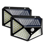 مصباح حائط استشعاري شمسي خارجي 100 LED للفناء، إضاءة شرفة وحديقة قابلة للتعديل، ضوء شارع صغير، 1 قطعة 100 LED، 2 قطعة 100 LED