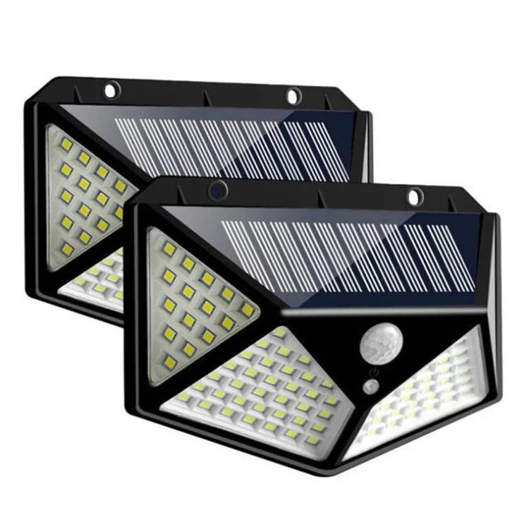 مصباح حائط استشعاري شمسي خارجي 100 LED للفناء، إضاءة شرفة وحديقة قابلة للتعديل، ضوء شارع صغير، 1 قطعة 100 LED، 2 قطعة 100 LED