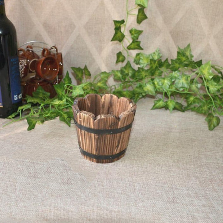 أصيص نباتات عصارية من خشب مكربن للزينة المنزلية، دلو خشبي صغير عتيق لشرفة الخضروات، فم مسطح S، فم مسطح M، فم مسطح L، فم متموج S، فم متموج M، فم متموج L
