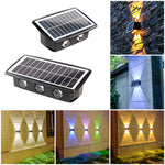 مصباح جداري شمسي مقاوم للماء خارجي، كشافات مزدوجة الاتجاه لأعلى ولأسفل، 4LED، 8LED، 6LED