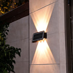 مصباح جداري شمسي مقاوم للماء خارجي، كشافات مزدوجة الاتجاه لأعلى ولأسفل، 4LED، 8LED، 6LED
