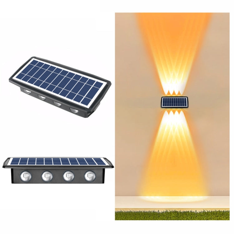 مصباح جداري شمسي مقاوم للماء خارجي، كشافات مزدوجة الاتجاه لأعلى ولأسفل، 4LED، 8LED، 6LED